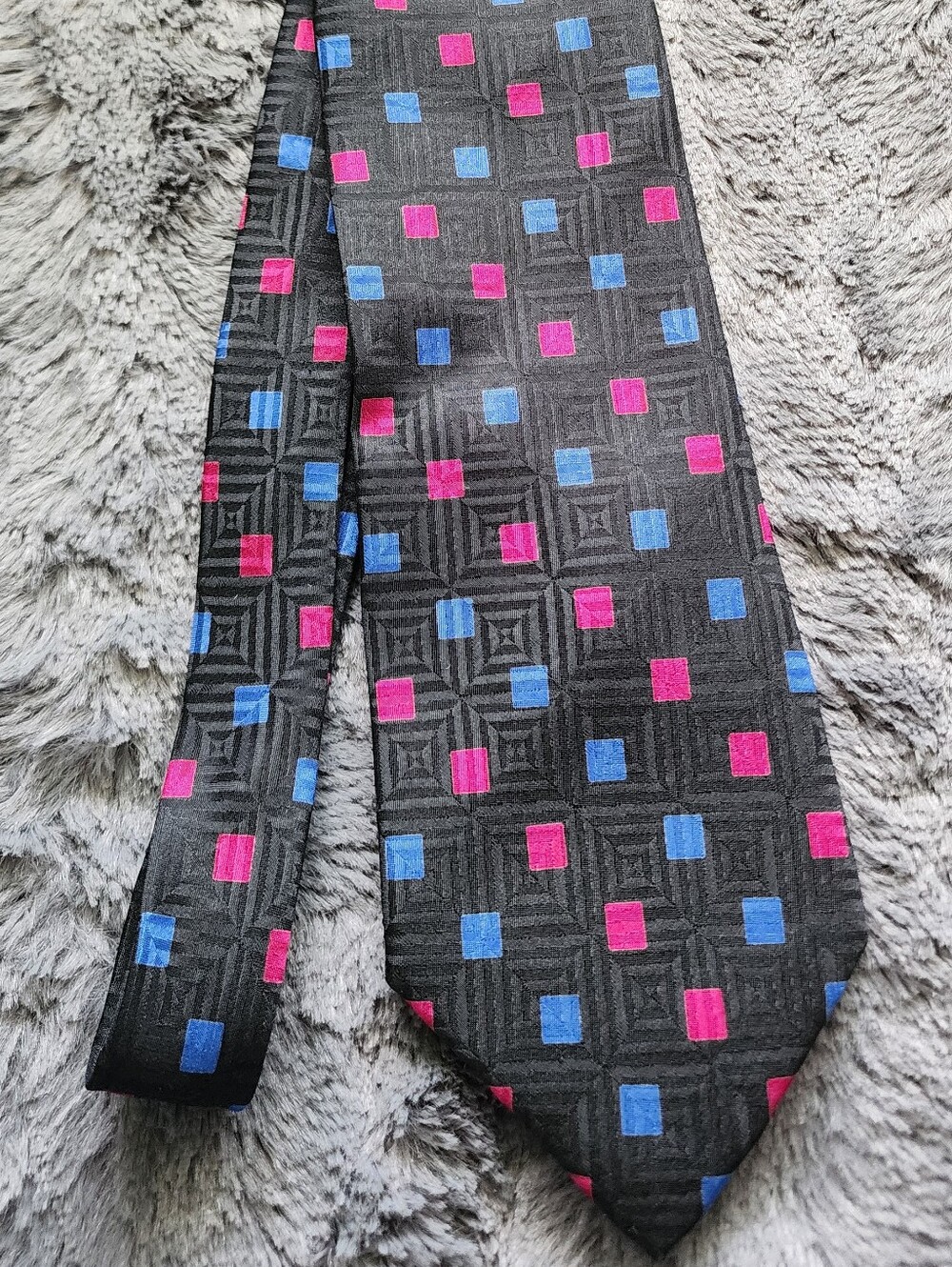 Echo 100% Black Tie with Pink & Blue Square Accents